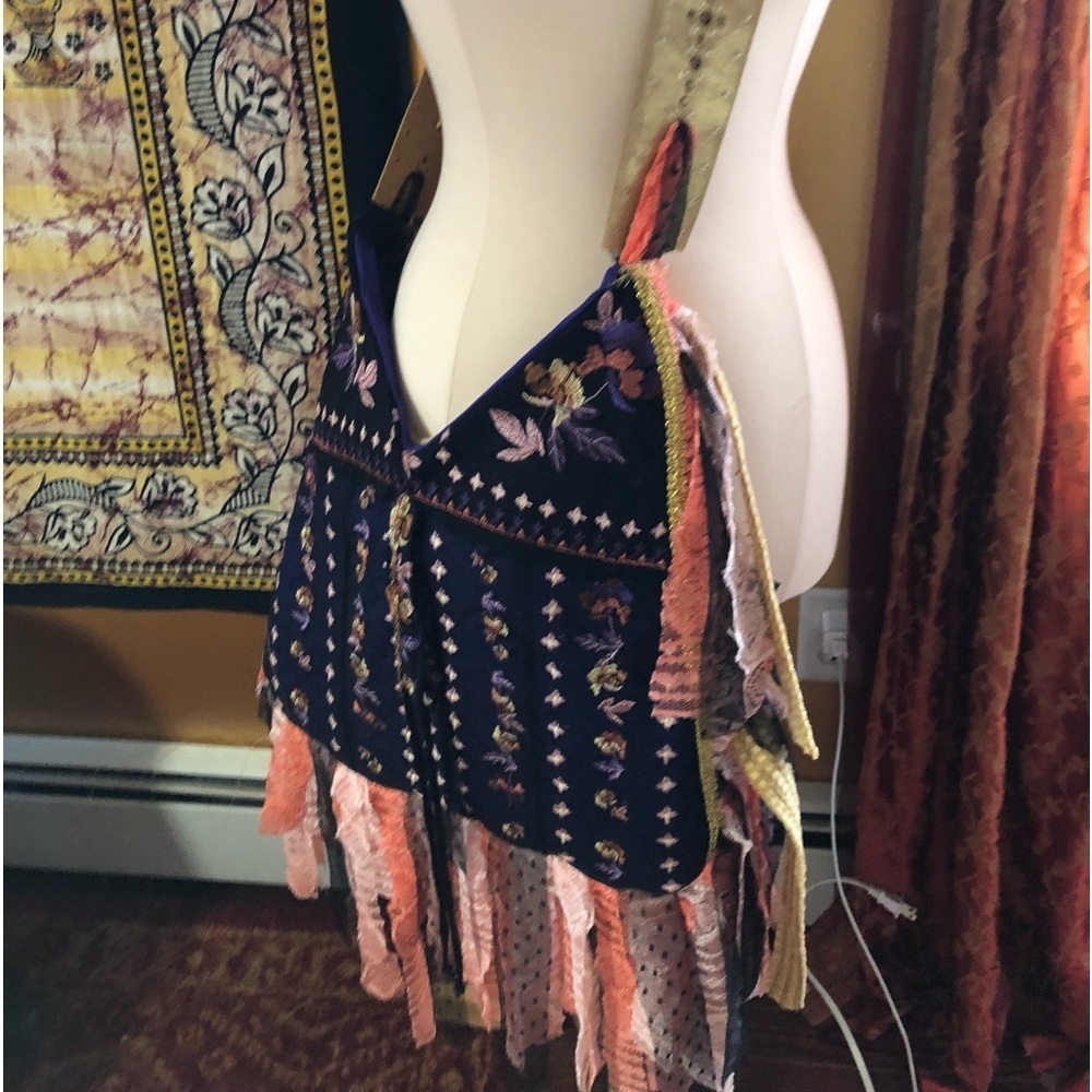 Bohemian Black fringe & Orange Lace Crossbody Bag Multi color embroidered detail - Picture 4 of 17